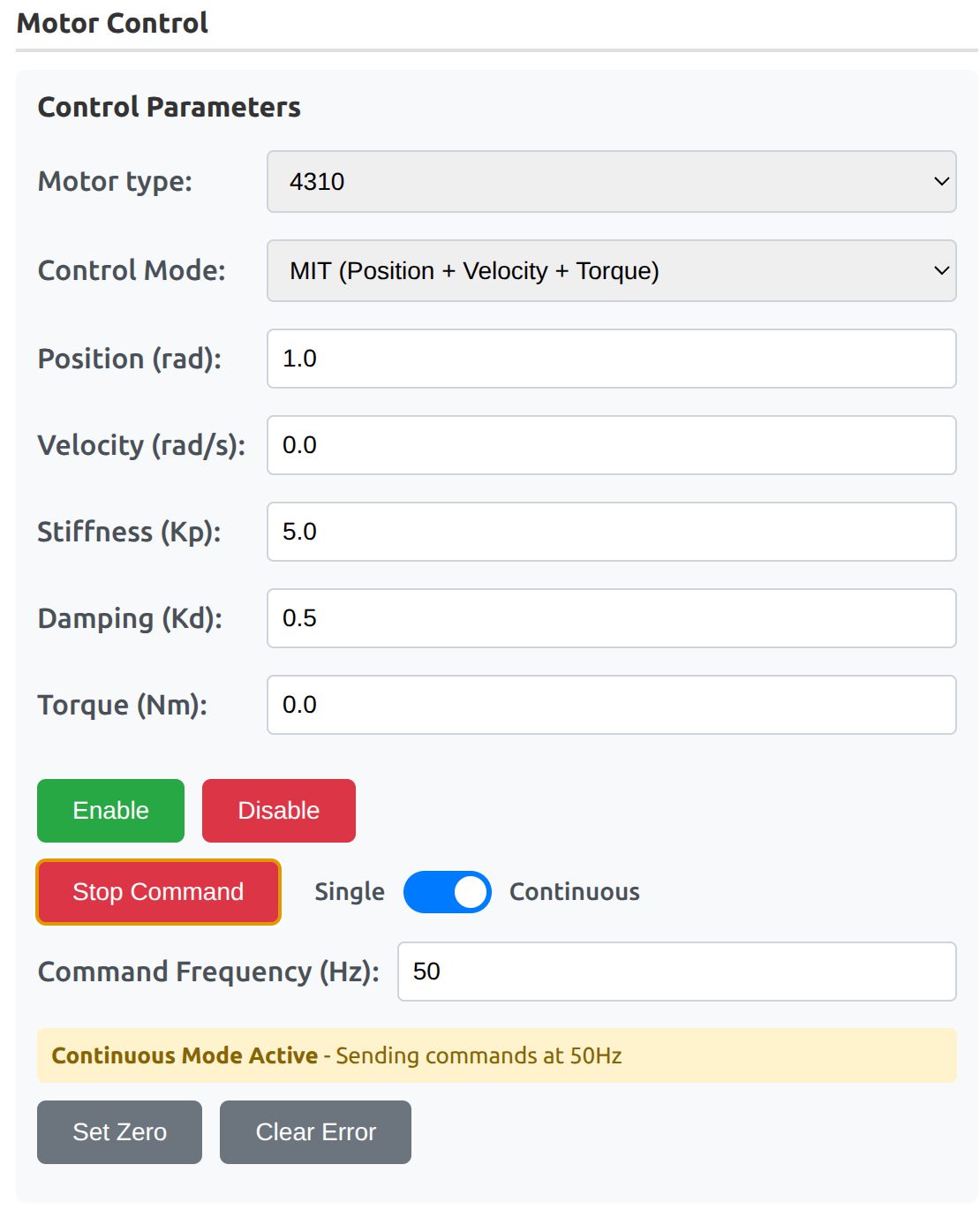 Motor Drive Gui Examples Web GUI - DaMiao Motor