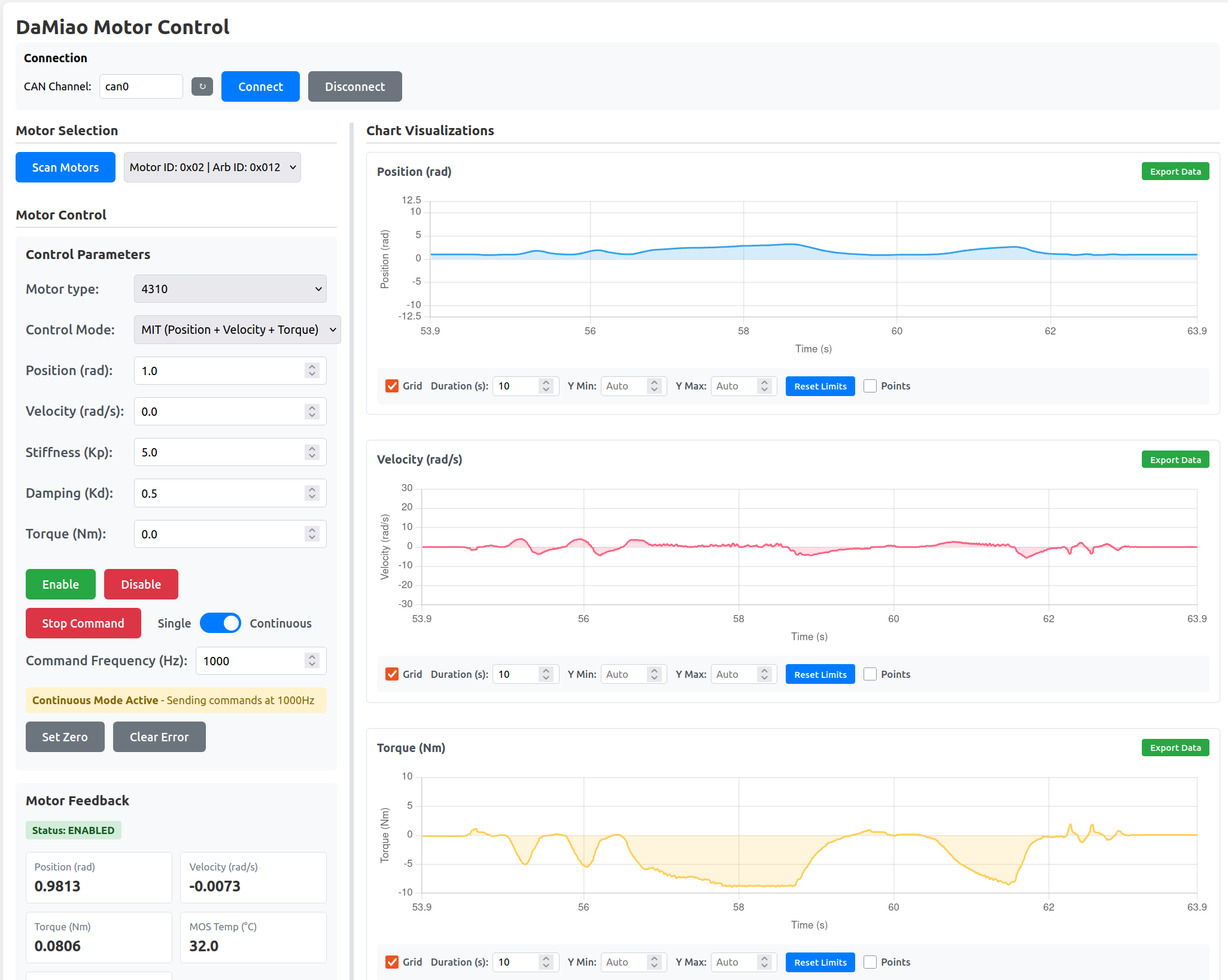 Motor Drive Gui Examples Web GUI - DaMiao Motor